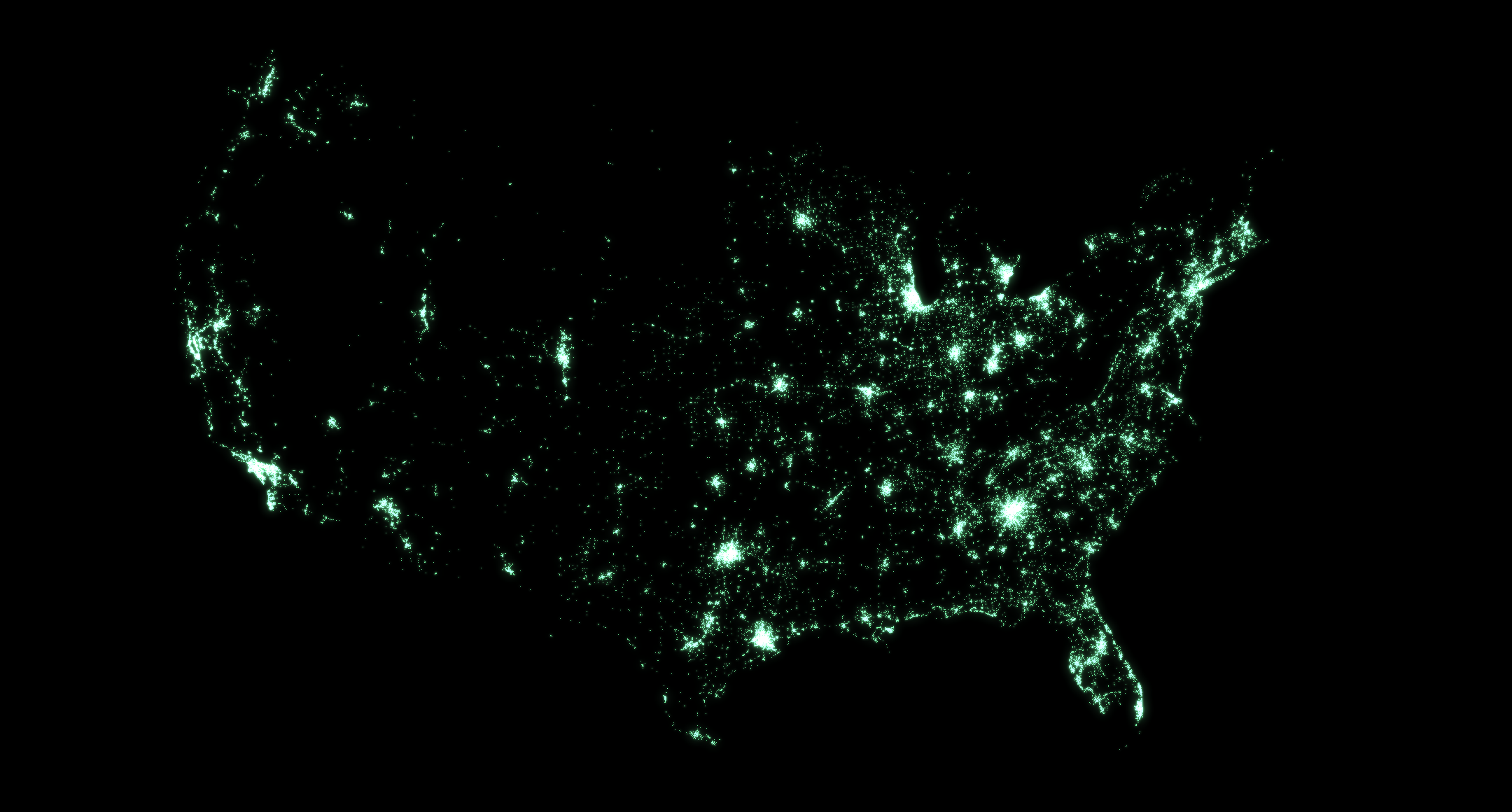 The contiguous United States, its outline formed entirely by mapped camera positions, with no coastline or state boundary drawn.